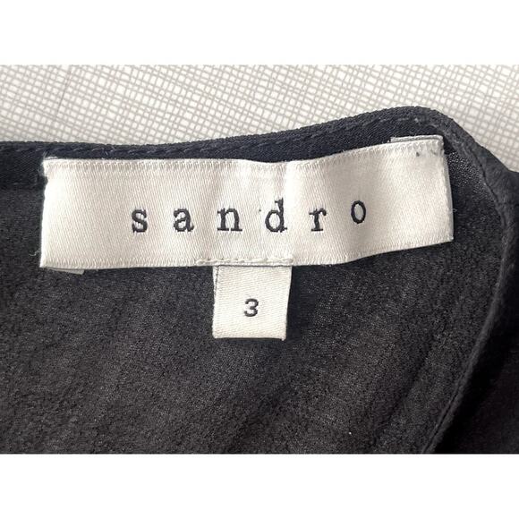 Sandro Sz 3/US 8 Bold Feather Print Dress Black Mini Sheer Cocktail Artsy French - Picture 11 of 13